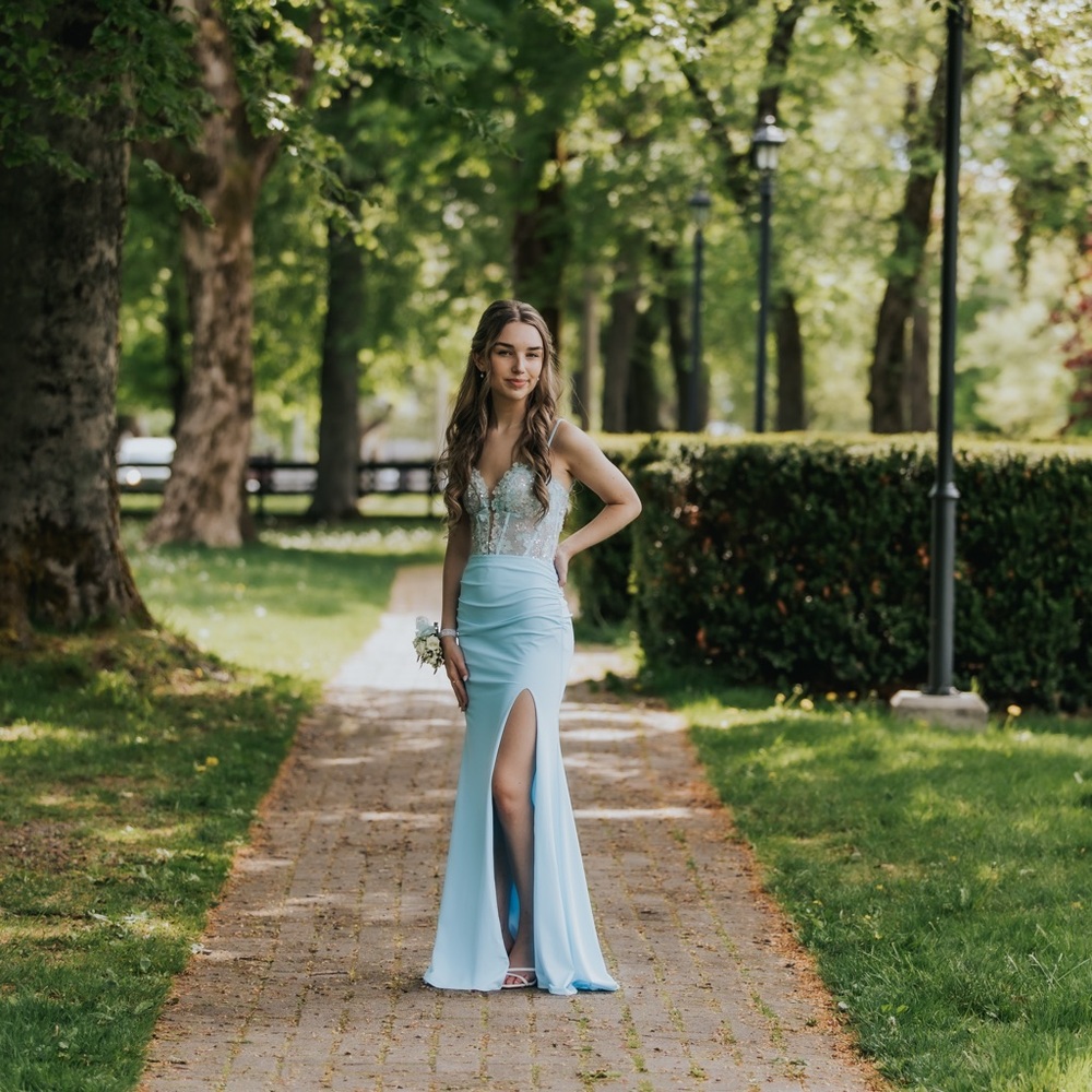 La Femme Light Blue Prom Dress Corset Slit Gown size 00
Make an offer